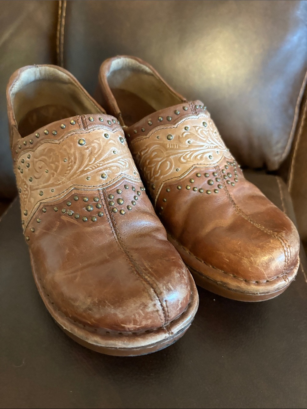 Women’s Brown Leather Slip-On Loafers with Embossed Paneling